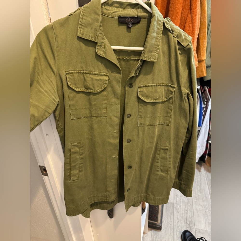 Army green button up shirt